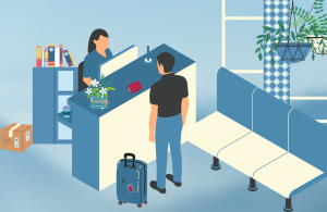An illustration of a guest checking into a hotel - Contactless Technology